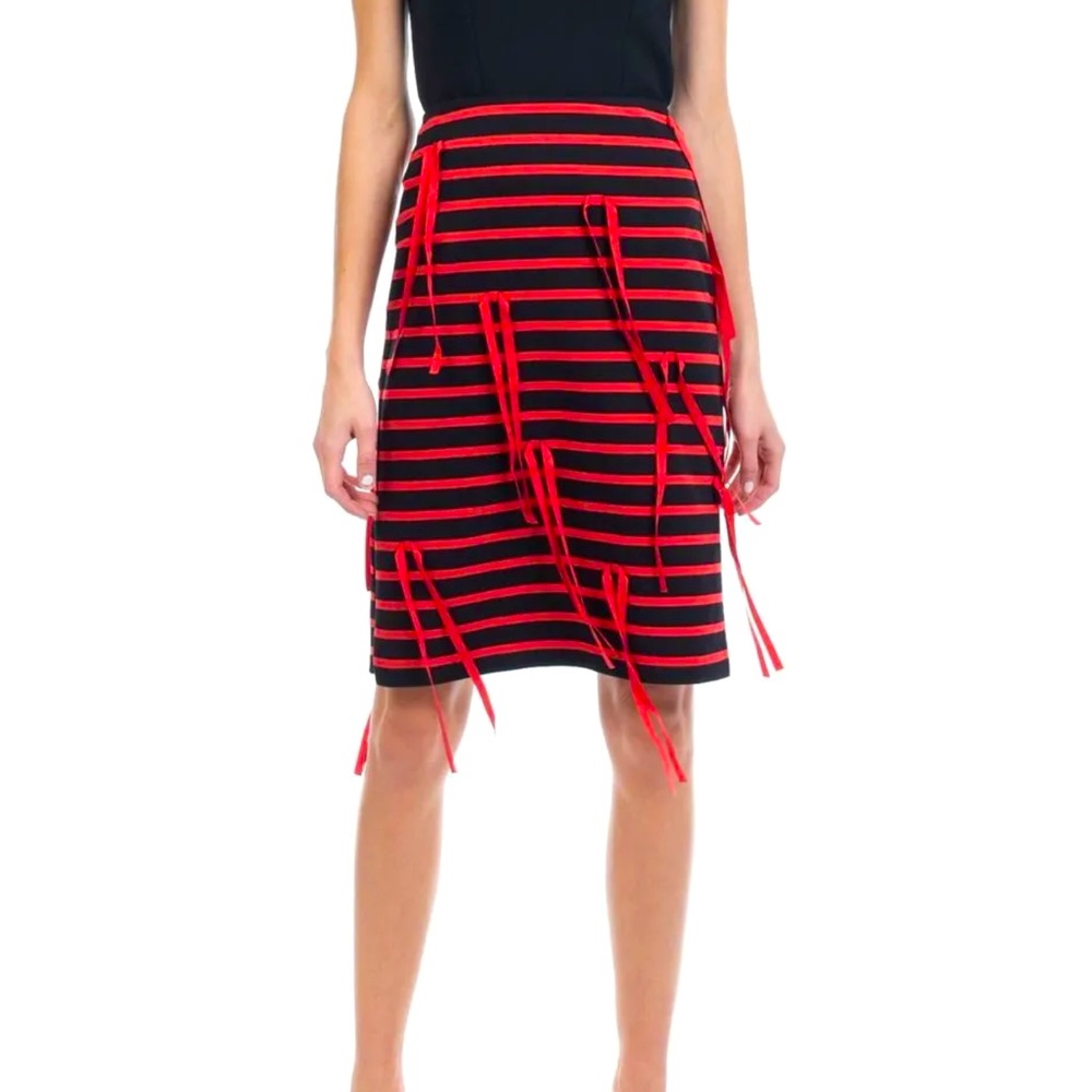 NWT $270 GOEN.J Sweat Pencil Skirt Size M Two Tone Striped Pattern Strap Detail
